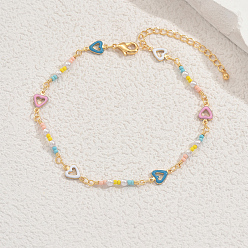 Золотой Богемный стиль латунные эмалевые сердечки и фарфоровые разноцветные бисерные браслеты для женщин для отдыха на пляже, золотые, 8-5/8 дюйм (220 мм)