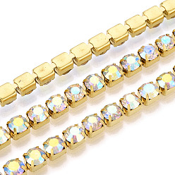 Хрусталь AB Цепочки из стразов, латунь , горный хрусталь чашка цепи, с катушкой, золотой цвет покрытием, хрусталь AB, 5 мм, Около 10 ярдов / рулон