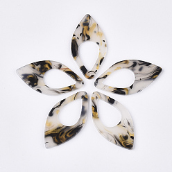 (404) Непрозрачное AB Кислое яблоко Подвески из ацетата целлюлозы (смолы), лошадиный глаз , цветочный белый, 44x23x2.5 мм, отверстие : 1.4 мм