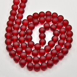 Dark Red Transparent Glass Bead Strands, Frosted, Round, Dark Red, 6mm, Hole: 1.3~1.6mm, about 140pcs/strand, 31.4 inch