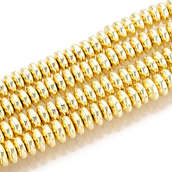 с Золотистым Покрытием Гальванизировать немагнитных синтетический гематит нитей бисера, рондель, с золотым покрытием, 6x3 мм, отверстие : 1 мм, около 125~133 шт / нитка, 15.7 дюйм