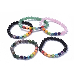 Gemischte Stein Yoga Chakra Schmuck, natürliche & synthetische Mischsteinperlen dehnen Armbänder aus, mit Messing-Perlen, 2-1/8 Zoll ~ 2-1/4 Zoll (5.5~5.7 cm)