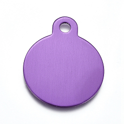 Фиолетовый Алюминиевые подвески, штамповка пустой метки, плоско-круглые, фиолетовые, 31x25x1 мм, отверстие : 3 мм