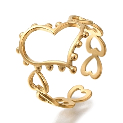 Золотой 304 из нержавеющей стали манжеты кольца, формы сердца, золотые, регулируемый, 17 мм