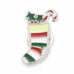 Colorful Christmas Sock Enamel Pin, Alloy Badge for Backpack Clothes, Platinum, Colorful, 24x15x1.8mm