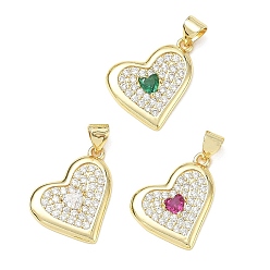 Mixed Color Brass Pave Cubic Zirconia Pendants, Heart Charms, Lead Free & Cadmium Free, Long-Lasting Plated, Rack Plating, Real 18K Gold Plated, Mixed Color, 16x20x3mm, Hole: 5x3.5mm