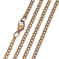 Antique Bronze Iron Curb Chain Necklace Making, Side Chain, with Lobster Clasp, Antique Bronze, 31.9 inch(81cm)