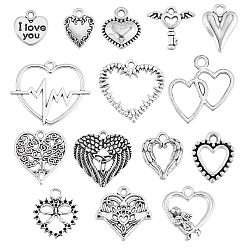 Античное Серебро 90 шт 15 подвески из сплава в тибетском стиле, шарма сердца, античное серебро, 12~24.5x9~29.5x1.5~3 мм, отверстие : 1.2~3 мм, 6 шт / стиль
