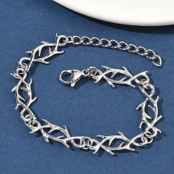 Нержавеющая Сталь Цвет 304 женские браслеты-цепочки со звеньями из нержавеющей стали, филиал, цвет нержавеющей стали, 6-7/8 дюйм (17.5 см)