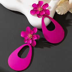 Средний Фиолетово-красный Сплав мотаться серьги стержня, цветок, золотые, средне фиолетовый красный, 90x40 мм