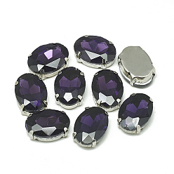 Танзания Шить на горный хрусталь, многожильных ссылки, стекло горный хрусталь, с настройками латуни, аксессуары для одежды, граненые, овальные, платина, танзанитом, 18x13x6.5 мм, отверстие : 1 мм