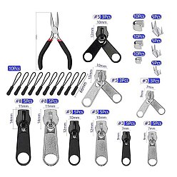 Gunmetal & Platinum Zipper Repair Kit, 8# 5# 3# Alloy Zipper Head, Replacement Zipper Slider with Top & Bottom Stops, End Cutting Plier, Zipper Pull, Gunmetal & Platinum, 95pcs/set