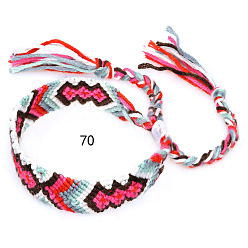 Fuchsia Cotton Braided Rhombus Pattern Cord Bracelet, Ethnic Tribal Adjustable Brazilian Bracelet for Women, Fuchsia, 5-7/8~14-1/8 inch(15~36cm)