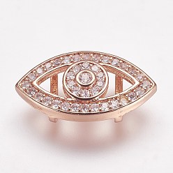 Rose Gold Brass Micro Pave Cubic Zirconia Slide Charms, Eye, Rose Gold, 18.5x10x6mm, Hole: 1.5x6mm