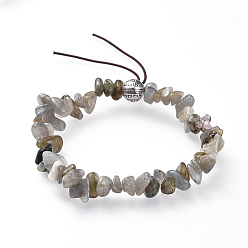 Labradorite Chip Natural Labradorite Stretch Bracelets, with Alloy Round Beads, Antique Silver, 1-7/8 inch(4.9cm)