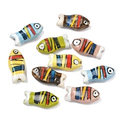 (52) Непрозрачная лаванда Фарфоровые бусины ручной работы, рыба, пастельный фарфор, разноцветные, 11x22x7 мм, отверстие : 1.8 мм
