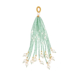 Бледно-Зеленый Прозрачные стеклянные и пластиковые бусины, большие подвески, подвески-кисточки, бледно-зеленый, 99.5x8 мм, отверстие : 4.5 мм