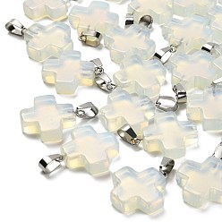 Опал Opalite подвески, из нержавеющей стали с цветным покрытием 201 защелки из нержавеющей стали на дужках, крестик, 23~24x20x6 мм, отверстие : 7x4.5 мм