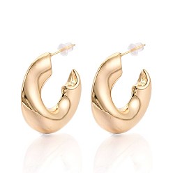 Настоящее золото 18K C-образные латунные серьги-гвоздики, без никеля , реальный 18 k позолоченный, 29x29x11 мм