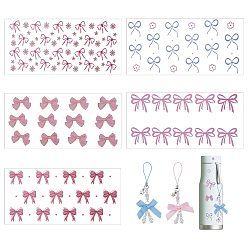 Mixed Color Bowknot PET Plastic Picture Stickers, with Polyester & Alloy & Acrylic Mobile Straps, Mixed Color, 117~119x241x0.2mm