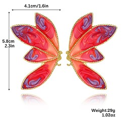 Golden Alloy Enamel Stud Earrings for Women, Butterfly, Golden, 58x41mm