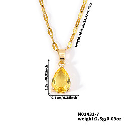 Желтый Модные латунные ожерелья с подвесками в виде слезы из стекла, золотые, желтые, 15.75 дюйм (40 см)