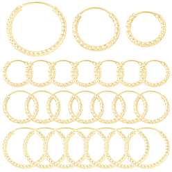 Настоящее золото 24K 24шт. 3 стили латунные текстурированные серьги-кольца, круглые кольца, без свинца и без кадмия, реальный 24 k позолоченный, 12~18x2 мм, 8 шт / стиль