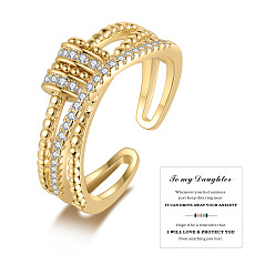 Золотой Вращающиеся манжеты из латуни с микропаве из прозрачных кубических цирконий, твист, Кольцо-спиннер для успокоения беспокойства, медитации, с картой, золотые, внутренний диаметр: 15~20 мм