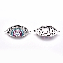 Платина Соединители из латуни с микропаве и кубическим цирконием, глаз, красочный, платина, 30x15x4 мм, отверстие : 1 мм