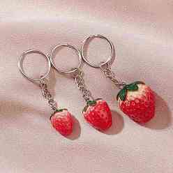 Красный Брелок с подвеской из смолы, с железными кольцами для ключей, клубника, красные, 75~85 мм
