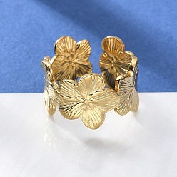 Золотой 304 открытая манжета из нержавеющей стали, цветок, золотые, размер США 7 1/2 (17.7 мм)