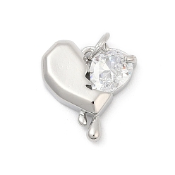 Платина Кулон из циркония, расплавленные капли разбитые сердечные талисманы, долговечный, без свинца и без кадмия, стойки покрытие, с целью перехода в кольце, платина, 14.5x14x4 мм, отверстие : 3.3 мм