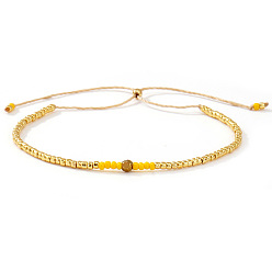 Round Adjustable European Glass Tile Braided Bead Bracelets for Women, Gold Color, Round, 11.02 inch(28cm)