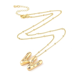 Letter W Ожерелья с подвесками из латуни с прозрачным кубическим цирконием и микропаве, Буква W, 17.72 дюйм (45 см), буква w: 22x24 мм