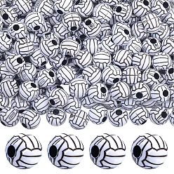 Белый 200 шт. Акриловые бусины в стиле ремесел, спортивные бусы, волейбол, белые, 12x10.5 мм, отверстие : 3.5~4 мм