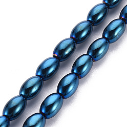 Blue Plated Electroplate Opaque Glass Beads Strands, Oval, Blue Plated, 6.5x4.5mm, Hole: 1mm, about 60~65pcs/strand, 15.16~15.94 inch(38.5cm~40.5cm)
