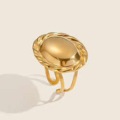 Настоящее золото 18K 304 регулируемые открытые манжеты из нержавеющей стали для женщин, овальные, реальный 18 k позолоченный, размер США 7 1/4 (17.5 мм)