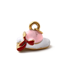 Pink 304 из нержавеющей стали шармы эмали, форма шляпы с подвесками в виде бантов, на гальванопокрытии (IP), реальный 18 k позолоченный, розовые, 10x12.5x7 мм, отверстие : 3.2 мм