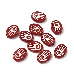 Темно-Красный Выпечка окрашенные стеклянные бусины, Овальный с ладонь, с эмалью, темно-красный, 19.5~20x14.5x5.5~6.5 мм, отверстие : 1.5 мм