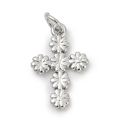Платина Латунные подвески, крест с цветочными подвесками, долговечный, без свинца и без кадмия, стойки покрытие, с целью перехода в кольце, платина, 17x11.5x1.5 мм, отверстие : 3.3 мм