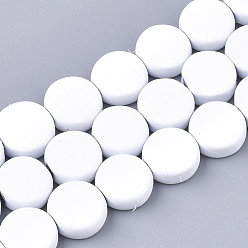 White Spray Painted Non-magnetic Synthetic Hematite Beads Strands, Flat Round, White, 10x4mm, Hole: 1mm, about 44pcs/strand, 15.7 inch