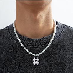 Symbol ПВХ фигурка кулон пластиковый жемчуг круглый бисер ожерелья для женщин мужчин, платина, белые, символ #, 17.72 дюйм (45 см)