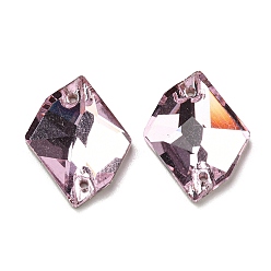 Свет Аметист Пришить неправильный ромб по стразам, 2 звенья отверстий, плоская задняя и задняя, аксессуары для одежды, светлый аметист, 17~17.5x13~14x4.5~5 мм, отверстие : 1 мм, 28 шт / совет
