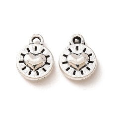Antique Silver Tibetan Style Alloy Charms, Flat Round & Heart Charms, Antique Silver, 10x8x3mm, Hole: 1mm, about 1667pcs/1000g