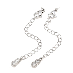 Platinum Brass Curb Chain Extender, End Chains with Lobster Claw Clasps and Peanut Charms, Platinum, 71mm, Hole: 2.4mm