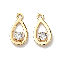 Настоящее золото 18K Подвески-слезинки из латунного микропаве из кубического циркония, без никеля , реальный 18 k позолоченный, 12x6x2.5 мм, отверстие : 1.2 мм