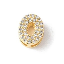 Letter O Латунные микро-паве прозрачные кубические цирконии начальные многорядные звенья, реальный 18 k позолоченный, без свинца и без кадмия, долговечный, стойки покрытие, Письмо O, 10x5~9.5x4.5~5 мм, отверстие : 1.5~3.2x2~8 мм