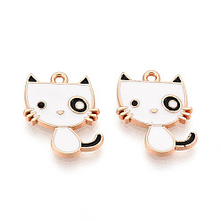 Белый Подвески из сплава и эмали, форма кошки, без кадмия и без свинца, золотые, белые, 17x14x2 мм, отверстие : 1.2 мм