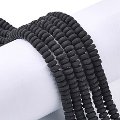 Черный Полимерной глины ручной работы бисер нитей, для поделок ювелирных изделий, плоско-круглые, чёрные, 6~7x3 мм, отверстие : 1.5 мм, около 113~116 шт / нитка, 15.55 дюйм ~ 16.14 дюйм (39.5~41 см)