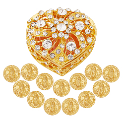 Золотой 13шт. памятная монета с изображением Иисуса из цинкового сплава, с 1шт. декоративными шкатулками для ювелирных изделий в форме сердца из сплава с кристаллами и стразами, с магнитными застежками, золотые, 20x3 мм